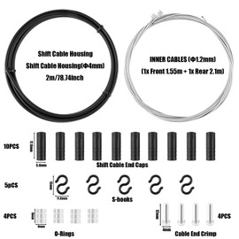 Laitejituan Fahrrad Schaltzug Set–2m Schaltzug Hülle 4mm, 2 Schaltinnenzüge (1x 1.55m + 1x 2.1m), Endkappen & Zubehör–Universal Fahrrad Schaltzüge für Mountainbike Rennrad Fahrrad