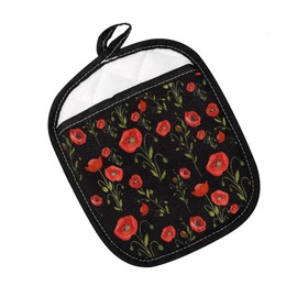 Red Poppy Flower Pot Holder California Poppies Oven Mitt Wildflower Pot Holder Red Poppy Lover Gift (Red Poppy Black)