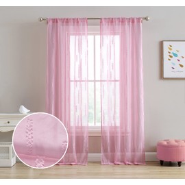 Laura Ashley Dash Sheer Curtains with Rod Pocket, Each Panel Measures 38" W x 84" L, Pink, 2 Panels