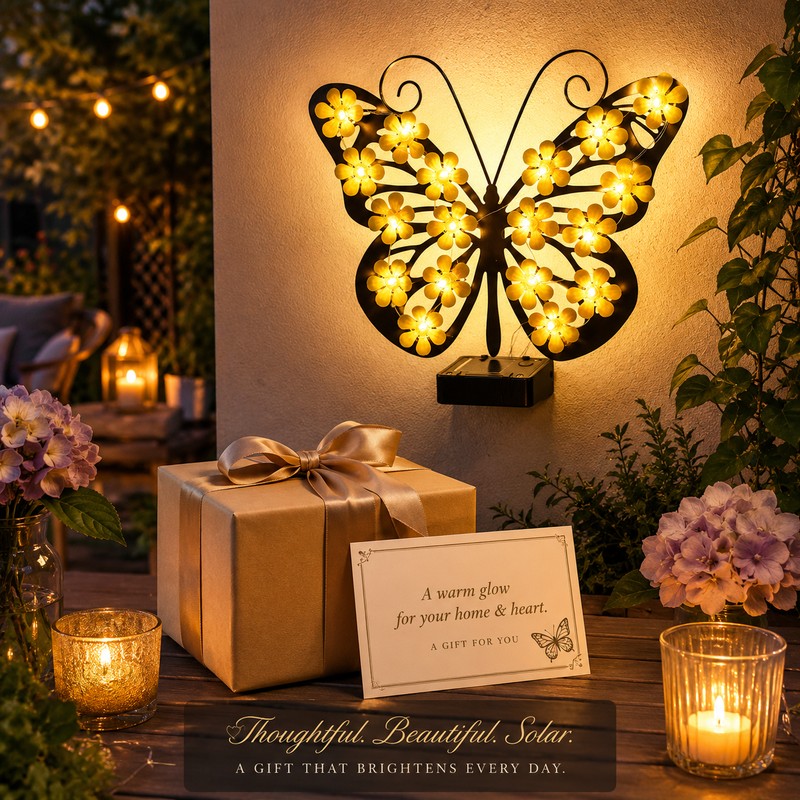Solar Butterfly Garden Wall Light for Outdoor Decor – LED
