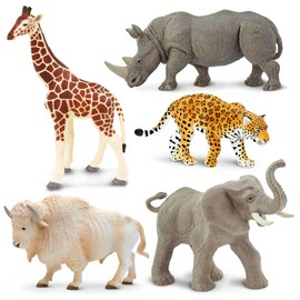 Safari Ltd. Zoo Animal Toy Set - 5 Figurines of Elephant, Giraffe, Jaguar, Rhino, Buffalo - Play Set for Boys, Girls, and Kids 3+
