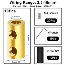 10 conectores de cable de calibre 6, terminal de conexión de cableado rápido de 80 A, terminal de conexión de cableado rápido de empalme con 20 tornillos y 10 tubos termorretráctiles