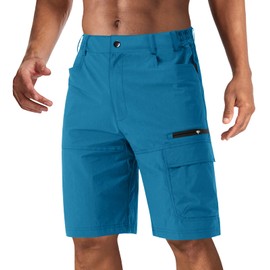 CRYSULLY Mens Outdoor Casual Lightweight Quick Dry Short Man Comfy Fishing Hiking Shorts Blue Green 32