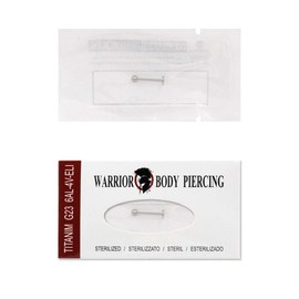 Warrior PTC-01 Labret Lip Piercing Sterile Titanium G23 Size 16G (1.2 mm) with a 3 mm Ball One Piece Packaging, Titanium