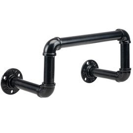 MyGift Wall Mounted Garden Water Hose Hanger, Industrial Matte Black Metal Hanging Waterhose Reel Holder Storage Rack with Decorative Pipe Fixture Design