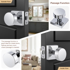 coolnews Polished Chrome Passage Door Knobs Interior, Heavy Duty Square Door Knobs Modern Door Handle for Hall Closet