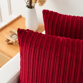 Kevin Textile Pack of 2, Corduroy Soft Decorative Square Throw Pillow Cover Cushion Covers, Home Decor for Sofa Couch Bed Chair 12x20 Inch/30x50 cm (Burgundy)