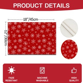 SHSEEN Christmas Placemats Set of 4, 12x18 Inch Linen Red Snowflakes Table Mats Christmas Table Decorations Winter Holiday Decor with Snowflakes Christmas Table Mats (Christmas Table mat 4pc)