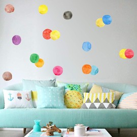 Colorful Polka Dot Wall Decals Watercolor Dots Wall Sticker for Kids Baby Girls Teens and Nursery Room (6 Sheets)