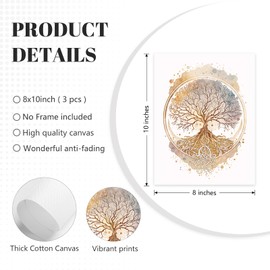 Lhoiplme Tree of Life Wall Art Zen Lotus Canvas Wall Decor Yoga Spiritual Room Art Paintings Yin Yang Abstract Decor Artwork Spa Yoga Tree Pictures for Living Room Bedroom 8x10 Inch Unframed Set of 3