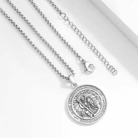 PCTJYFU St Christopher Necklace Sterling Silver St Christopher Pendant Patron Saint of Travelers Religious Necklace Jewelry for Men Women