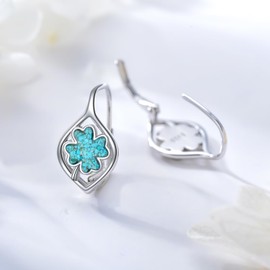 QHQPQ Four Leaf Clover Earrings 925 Sterling Silver Turquoise Clover Dangle Drop Earring Celtic Jewellery Birthday Gifts for Women Mom