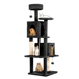 TSCOMON 59-Inch Cat Tree for Large Cats, Multi-Level Cat Tower with 2 Condos, Sisal Scratching Posts & Hanging Toys – Sturdy Cat Furniture for Indoor Cats, Space-Saving Design (Easy Assembly), Black