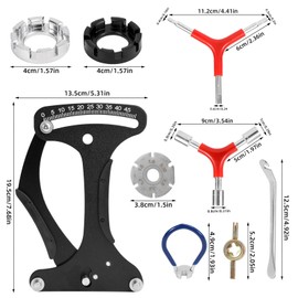 lasuroa 9pcs Bicycle Spokes Wrench Kit, Bicycle Spoke Torque Key Wrench & Tension Meter Gauge Set with Tire Tyre Levers Universal Bike Rim Correct Kit Repair Tools for Wheel Adjustment Maintenance