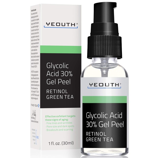 Glycolic Acid Peel 30% Professional Chemical Face Peel with Retinol, Green Tea Extract, Acne Scars, Collagen Boost, Wrinkles, Fine Lines, Sun - Age Spots, Anti Aging, Acne - 1 fl oz Yeouth Guaranteed