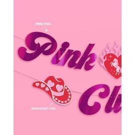 xo, Fetti Pink Pony Club Banner - Pink Foil | 5 Ft. | Bachelorette Decorations, Birthday Party Sign, Concert Bday Background, Cowgirl Bach Supplies