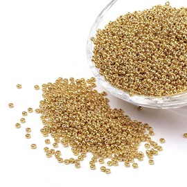 Craftdady 12/0 - cuentas de cristal dorado de 2 mm, alrededor de 5000 unidades de cuentas espaciadoras pequeñas, redondas y metálicas para hacer joyería: 0.5 mm