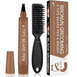 Beard Filler Pen, Beard Filler Pen with Beard Brush, Effective Improvement Facial Hair, Beard Pen for Moustache & Eyebrows (Dark Brown)