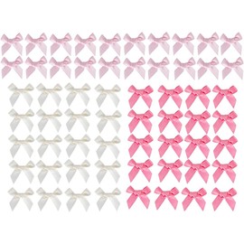 LuckyMoon 60 Pcs Small Satin Bows, Pink Series Ribbon Bows for Wedding Birthday Party Present Wrapping, Mini Decoative Bowknot Color Bow for DIY Crafts Sewing Card Making Embellishments
