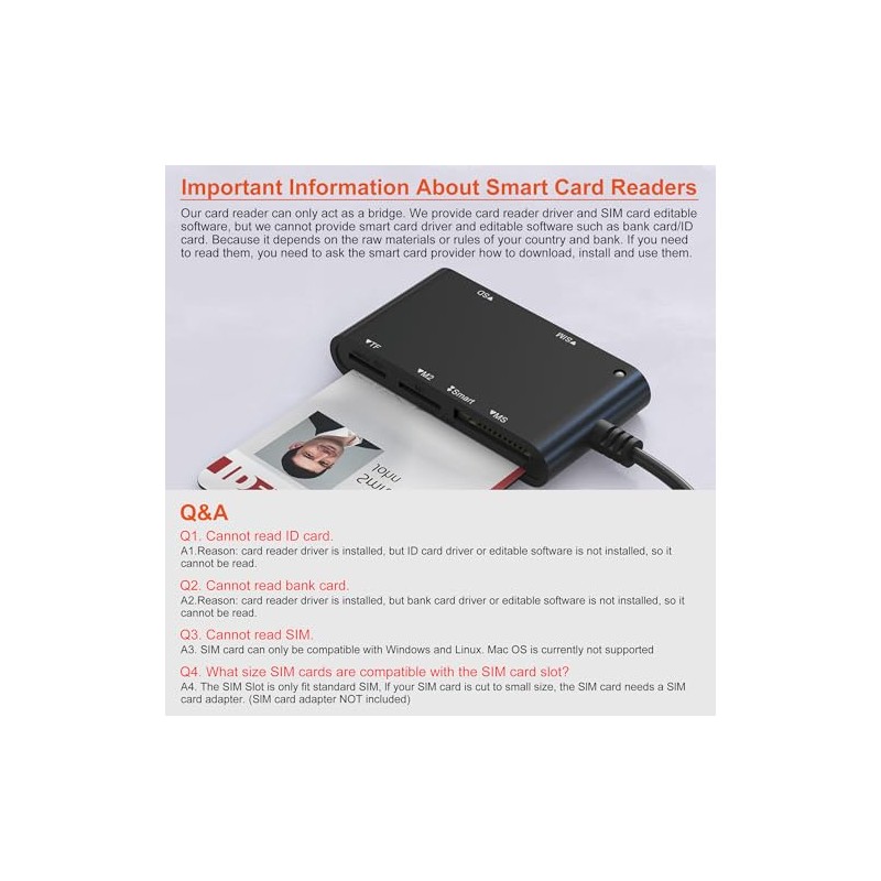 Adaptador de tarjeta SIM USB C/A Lector de tarjetas inteligentes