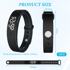 ExcellaElite Vibrating Alarm Wristband Water Proof Silent Alarm Watch 3 Temperature Measurements per Day Vibrating Wrist Clock for Deep Sleepers/Hearing Impaired People (Black)