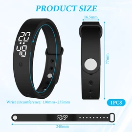 ExcellaElite Vibrating Alarm Wristband Water Proof Silent Alarm Watch 3 Temperature Measurements per Day Vibrating Wrist Clock for Deep Sleepers/Hearing Impaired People (Black)