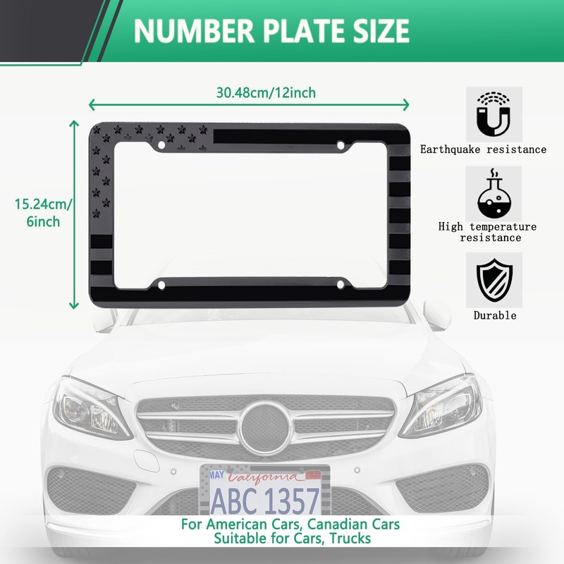 NJNYLLC Black American Flag License Plate Frame- Front Rear Patriotic