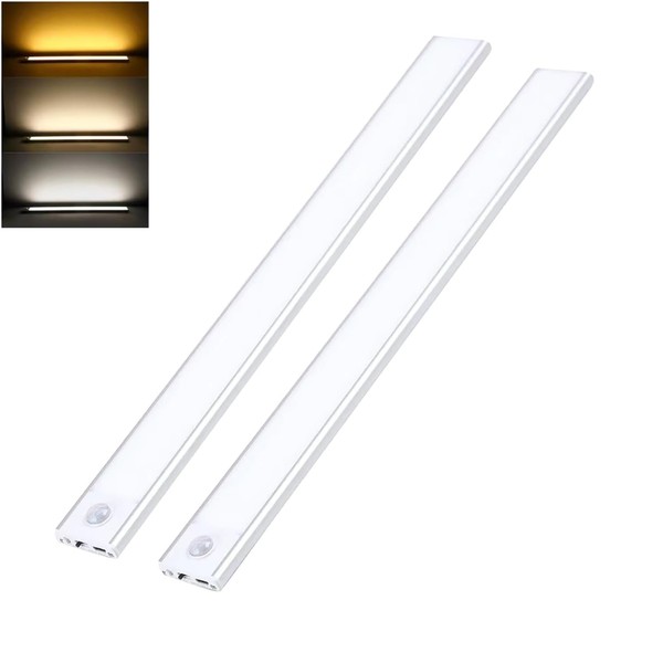 Sunsign Led Luz con Sensor de Movimiento Paquete de 2, 80 LED inalámbricas recargables Lámpara Armario, 2000 mAh, 3 Temperaturas de Color Lampara Recamara,para cocina, clóset, pasillo (40cm)