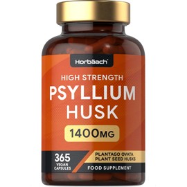 Psyllium Husk Capsules 1400mg | Fibre Supplement | High Strength Psyllium Husk Powder | 365 Vegan Capsules | Natural Prebiotic | by Horbaach