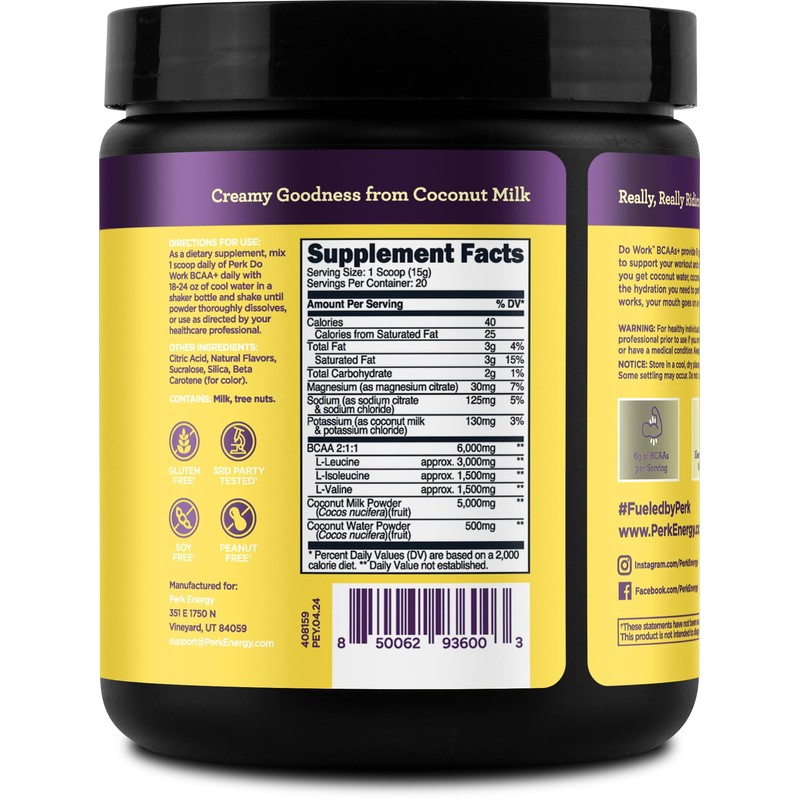Perk BCAAs + Hydration Electrolytes Powder (Lemon Tart Flavored, 20
