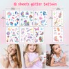 Dawnglow Children's Mermaid Tattoos, 8 Sheets Glitter Tattoos, Children's Unicorn