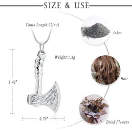 Thor Axe Cremation Jewelry for Ashes for Women Men Viking Jewelry Memorial Pendant Urn Necklace for Loved One Ashes Holder, Metal, not (Silver)