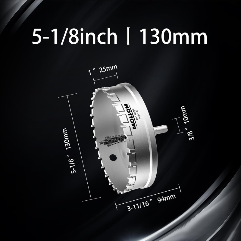 Mollom (5-1/8''|130mm) Heavy Duty Carbide Hole Saw with 2 Pilot