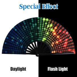 FairySandy Large Rave Fan UV Glow Hand Fan with Holster for Men/women, Rave Fan for Edm Music Festival Club Rave Accessories (Neon)