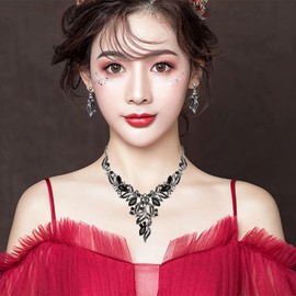 chaoyite Leaf Shape Bridal Costume Jewelry for Bride Wedding Necklace Earrings Bracelet Ring Sets Prom Dress Accessories, Copper Alloy, Crystal Rhinestone