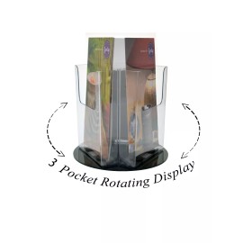 Marketing Holders 3 Pocket Pamphlet Flyers Holders Rotary Counter Display 5.5"w Literature Bi Fold