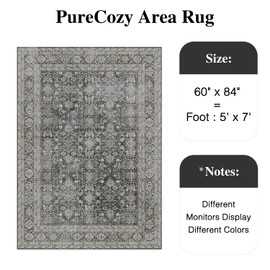 PureCozy Vintage Area Rug 5x7 Black Grey Bedroom Rug Indoor Kitchen Washable Living Room Carpet Tribal Distressed Rug Retro Accent Throw Rug for Office Dining Room Bathroom Faux Wool