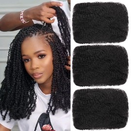 Xtrend Afro Kinkys Bulk Human Hair For Dreadlocks Extensions Repair Locs Braiding Twist Afro Kinky 100% Human Hair Bleach Before Dyeing 12 Inch 3 Bundles 90 Gram Natural Black For Mini Afro Kinky Hair
