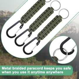 M METERXITY 3-Pack Braided Paracord Keychain with Clips, 6.7 Inch Paracord Lanyard Clips Durable Hanger Hook for Backpacks Water Bottle for Camping/Hiking/Fishing/Traveling [Dark Green]