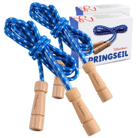 KLEINTOBER Set of 2 Children's Skipping Ropes, Two Bouncy Rope Sets, Rope with Centre Reinforcer, 220 cm, Adjustable, Blue, Instructions for Skipping Rope, Certificate for Motivation, Gift