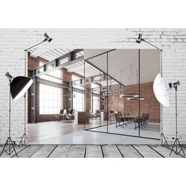 CORFOTO Fabric 6x4ft Office Backdrop Theme Photography Bright Interior of Loft Apartment Virtual Business Mansion Video Call Mini Session Conference Zoom Meeting Background Poster Decor Curtain