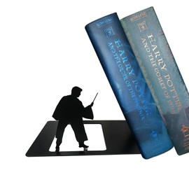 Neisouf Black Metal Bookend Cute Unique Heavy Duty Bookends for Shelves (HARRY)