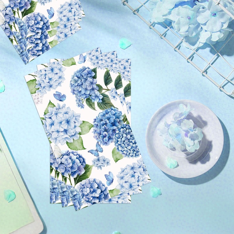 100 Pcs Hydrangea Floral Napkins, Happy Spring Disposable Paper Napkins,
