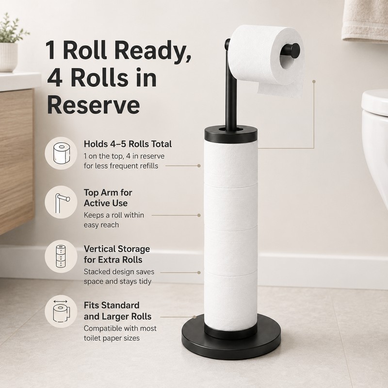 Freestanding Toilet Paper Holder for Bathroom – Rust-Resistant 5-Roll Storage