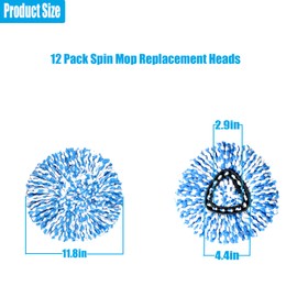 12 Packs Spin Mop Replacement Head, Only Fit for RinseClean 2-Tank System, Microfiber Spin Mop Refill Head Replacement Easy Wring Mop,Spinning Mop Replace Head for Floor Cleaning