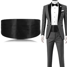 FdcLixuvol Adjustable Cummerbund for Men, Satin Black Cumberbund Men Tuxedo Belt Polyester Men's Cummerbunds for Mens Tuxedo, Wedding, Prom, Formal Event, Special Occassions