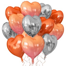 KALOR Orange and Silver Heart Balloons, 12Pcs 18 Inch Heart Shaped Foil Balloons for Valentines Day, Wedding, Bridal Shower and Birthday Party Decorations