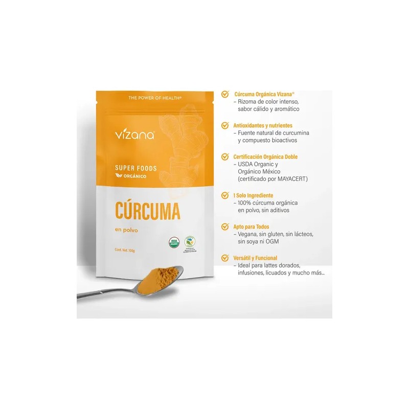Cúrcuma Orgánica En Polvo 200g(2bolsas 100g)vizananutrition