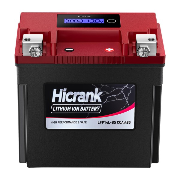 Hicrank YTX14L-BS (GYZ16H) Lithium 12V 8Ah 480CCA LiFePO4 Motorcycle Battery,