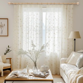 Zeerobee Wood Curtain Rods for Windows 32 to 72, 1 Inch Heavy Duty Drapery Rods with Imitation Wood Grain Leaf Pattern Finials, Indoor/Outdoor Modern Curtain Pole, 32"-72", Brown